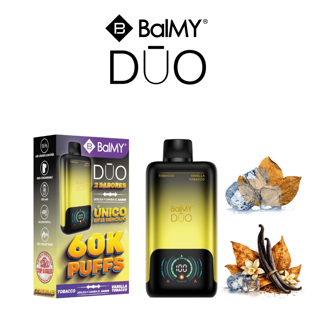 Disposable E-Cigarette BalMY DUO DUAL 40K TOBACCO-VANILLA TOBACCO 0-5%   