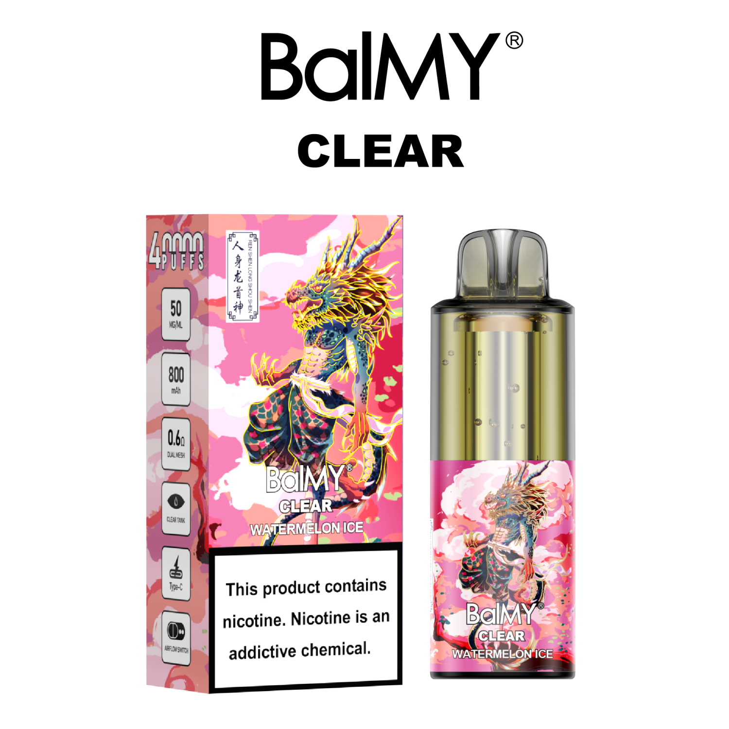 Watermelon BalMY Clear Disposable 40k Puffs  Puffs 