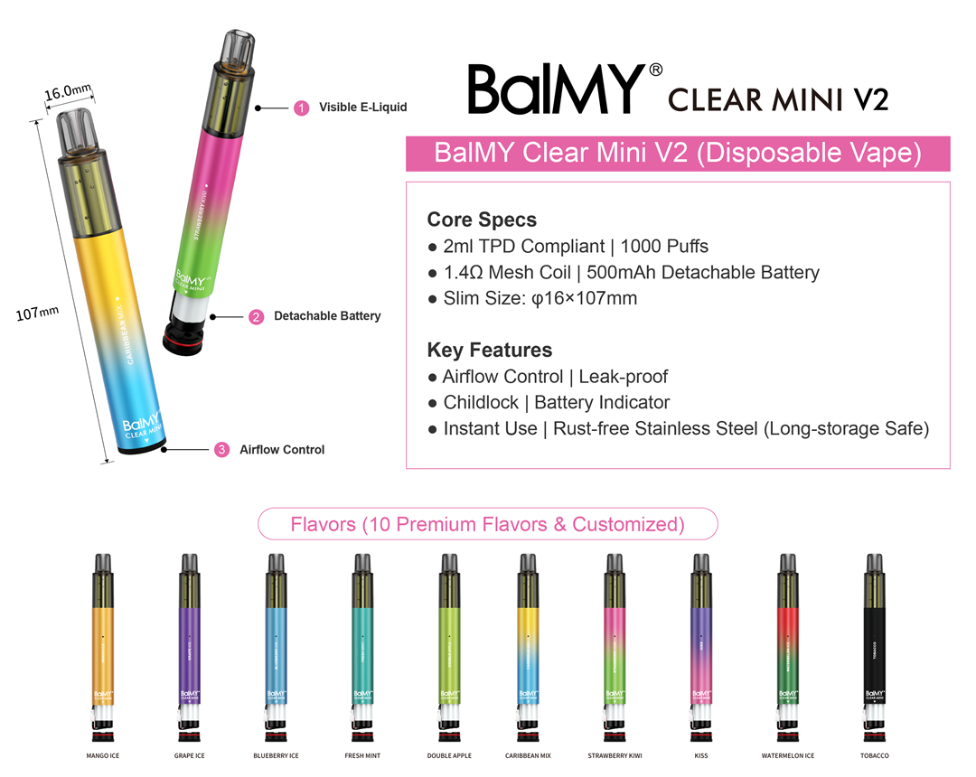 BalMY Disposable Vape With Detachable Battery TPD Compliant Detachable Vape 